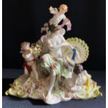 Meissen, allegorische Figurengruppe "Die Luft": Juno mit Pfau, umgeben von Putten, die ihr ein