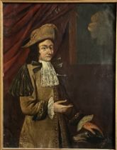 Holland, 17./18. Jh., Portrait eines Herrn mit Hund, Öl/Kupfer, 28 x 22 cm