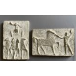 Julius Bausenwein (Rimpar 1913 - 1962), 2 Reliefplatten: Mann mit Pferd von der Seite; Quadriga