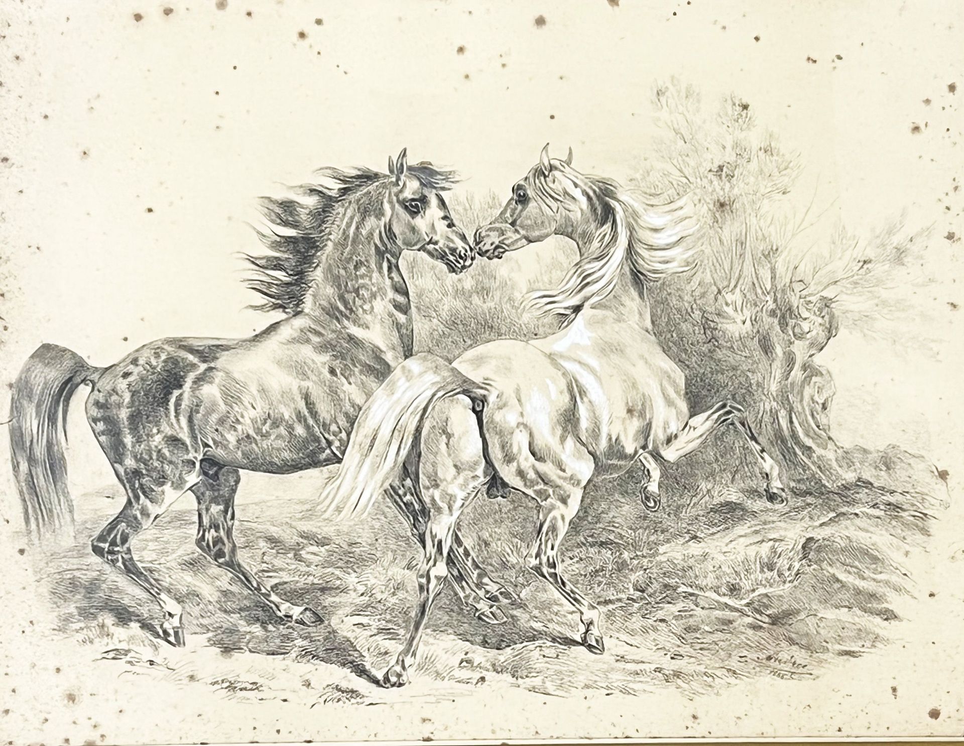 3 Zeichnungen mit Pferden, Ritter und Burgfräulein sowie einer Jagd / 3 drawings of horses, a - Image 7 of 12