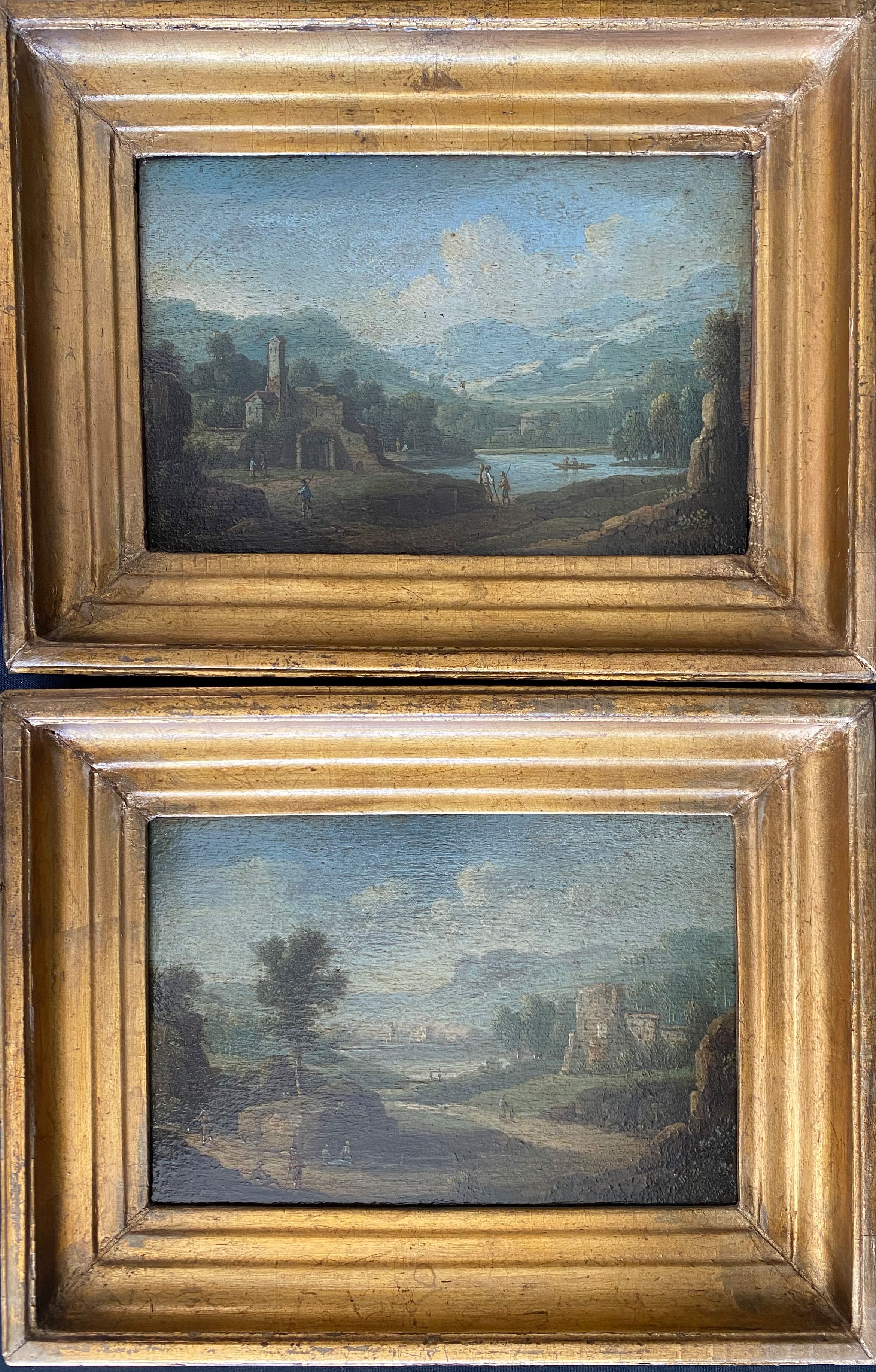 Unbekannter Maler, Paar Landschaftsgemälde, 19. Jh., Ausblick in eine bergige Landschaft mit