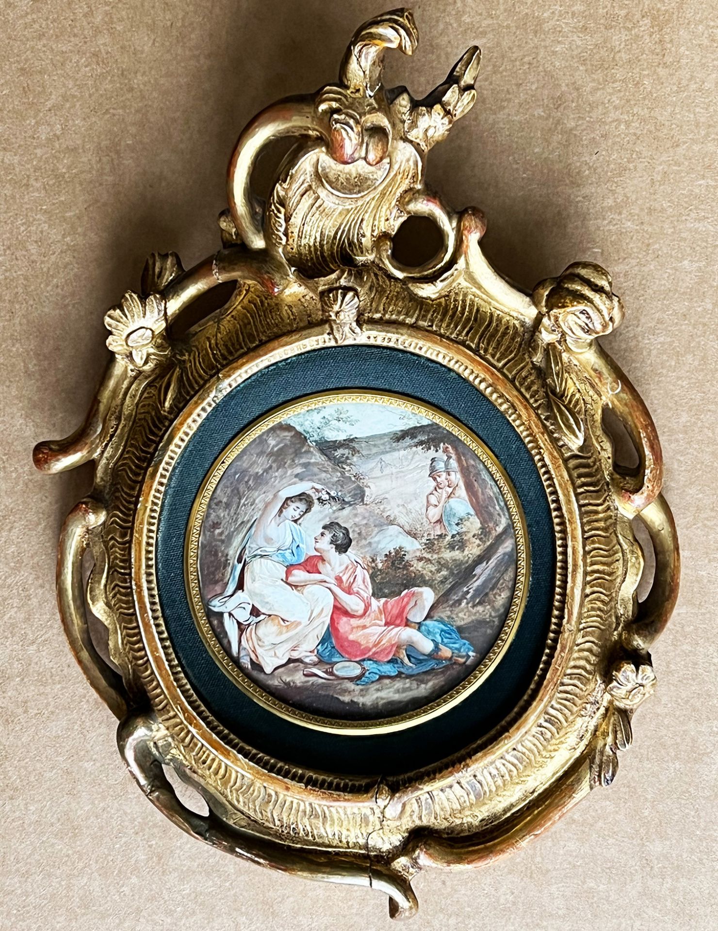 Miniatur in Rokoko-Rahmen, Ölmalerei eines Schäferstündchens mit einer halb entblößten Dame, im - Image 3 of 3