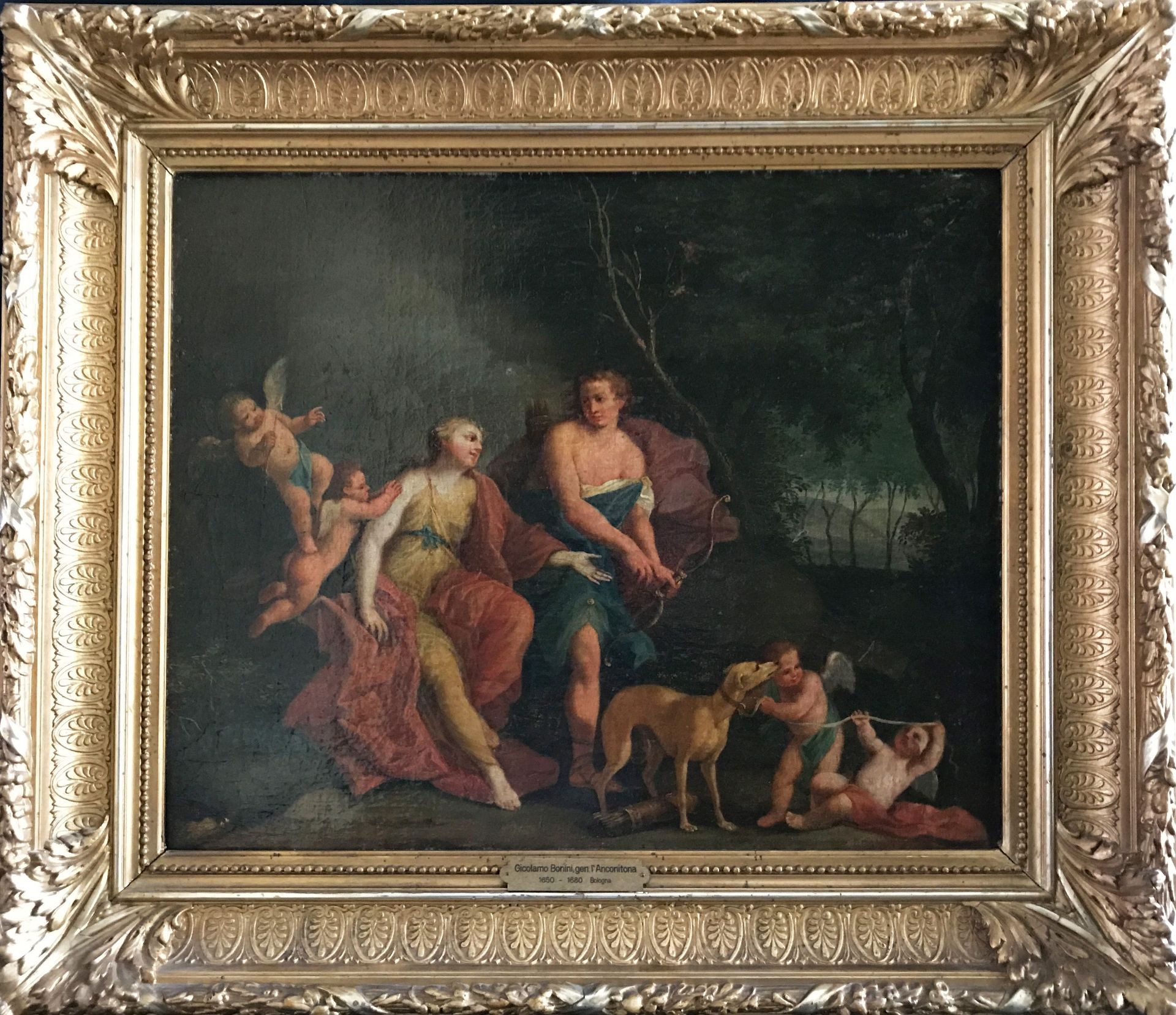 Unbekannter Künstler, Italien 17. Jh., Jagdgöttin Diana mit weiteren Figuren, Putten und Hund, Öl/ - Bild 6 aus 8