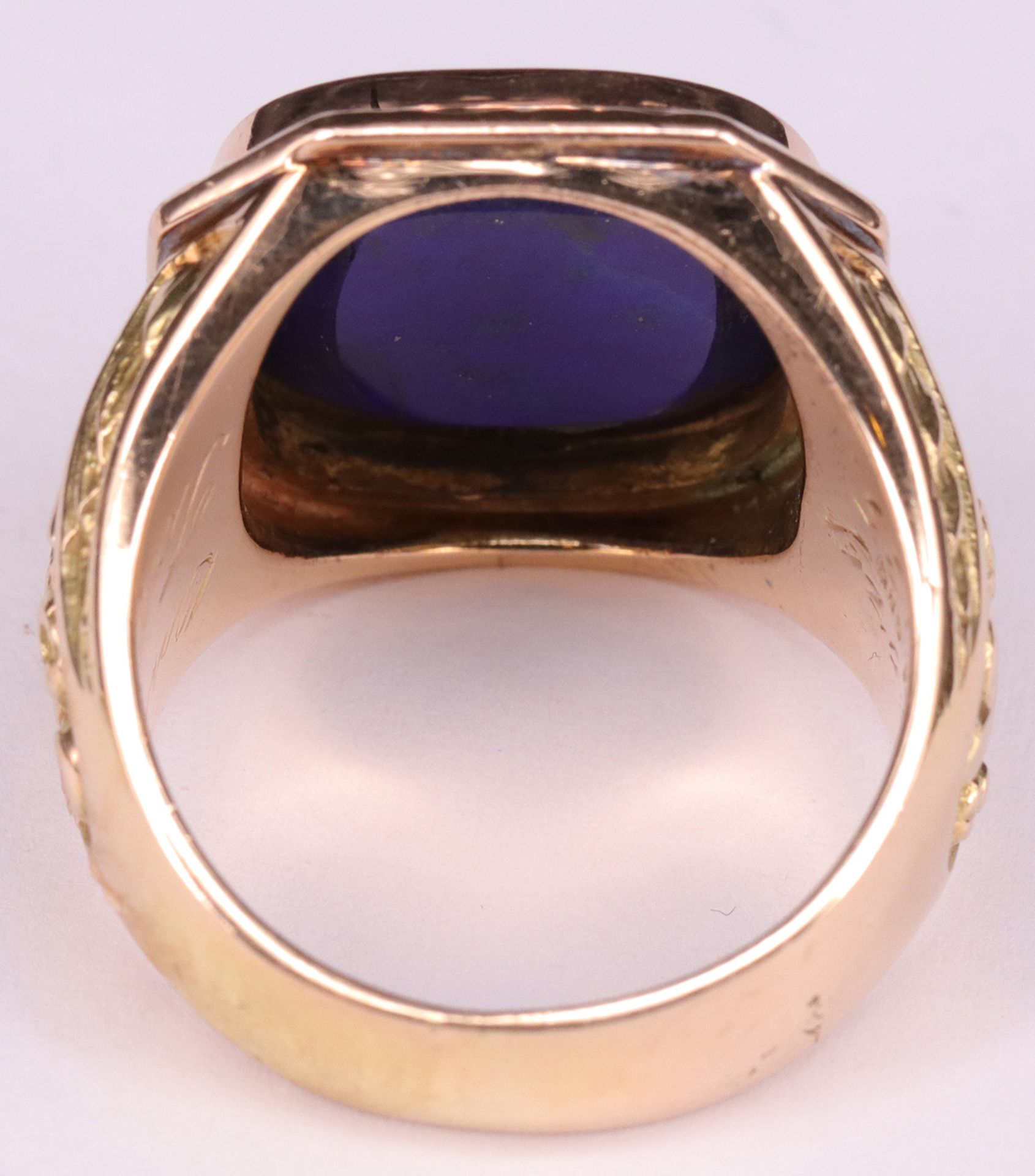 2 Herrenringe, einer mit kleinem Diamant, 750er GG, RG68, 12 g; einer mit Lapislazuli, RG62, 19,2 g, - Image 10 of 11