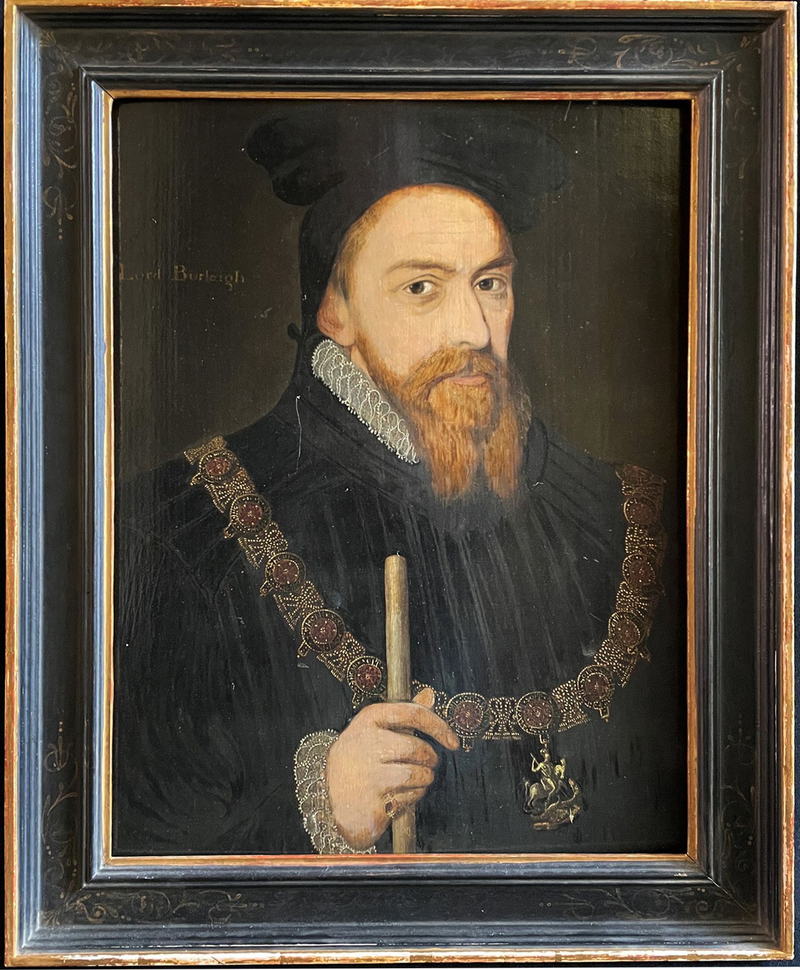 Unbekannter Maler, England, 16. Jh., Portrait von William Cecil, Lord Burghley, mit Amtskette und - Image 5 of 11