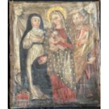 Unbekannter Maler, 17. Jh., "Heilige Familie mit Nonne", Öl/Lwd, 67 x 53 cm.Unten links ein