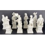 Nymphenburg, 8 Figuren, Modelle von F.A. Bustelli, Weißporzellan, glasiert, Rautenpressmarke: