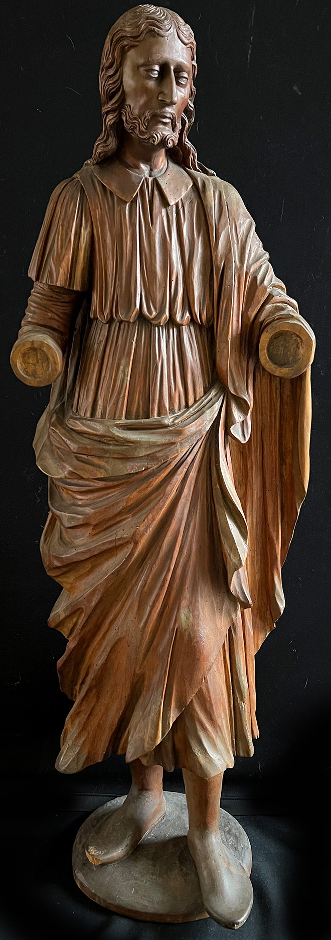 Italien oder Spanien, um 1800, große Jesusfigur, mit einem faltenreichen Gewand, auf dem eine Toga