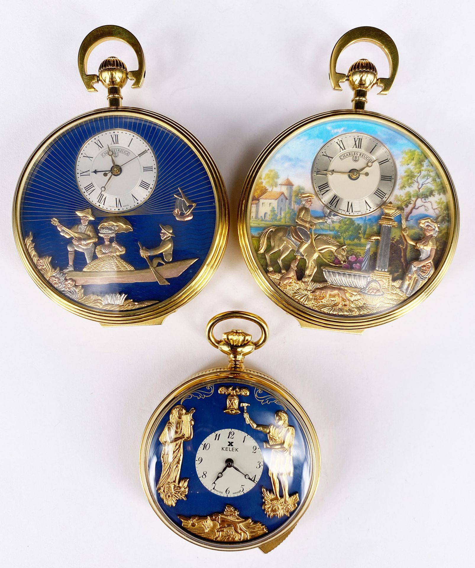 3 Taschenuhren, Reuge und Kelek: 2 TU Charles Reuge (Schweiz) Sainte Croix, Goldplated, mit Spieluhr - Bild 4 aus 15