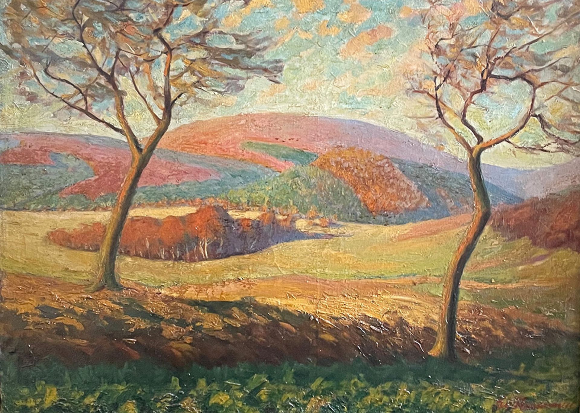 Leo Neumann. Blick auf Wald und Berge, Öl/Lwd, signiert, 58 x 79 cm. Leo Neumann. View of forest and