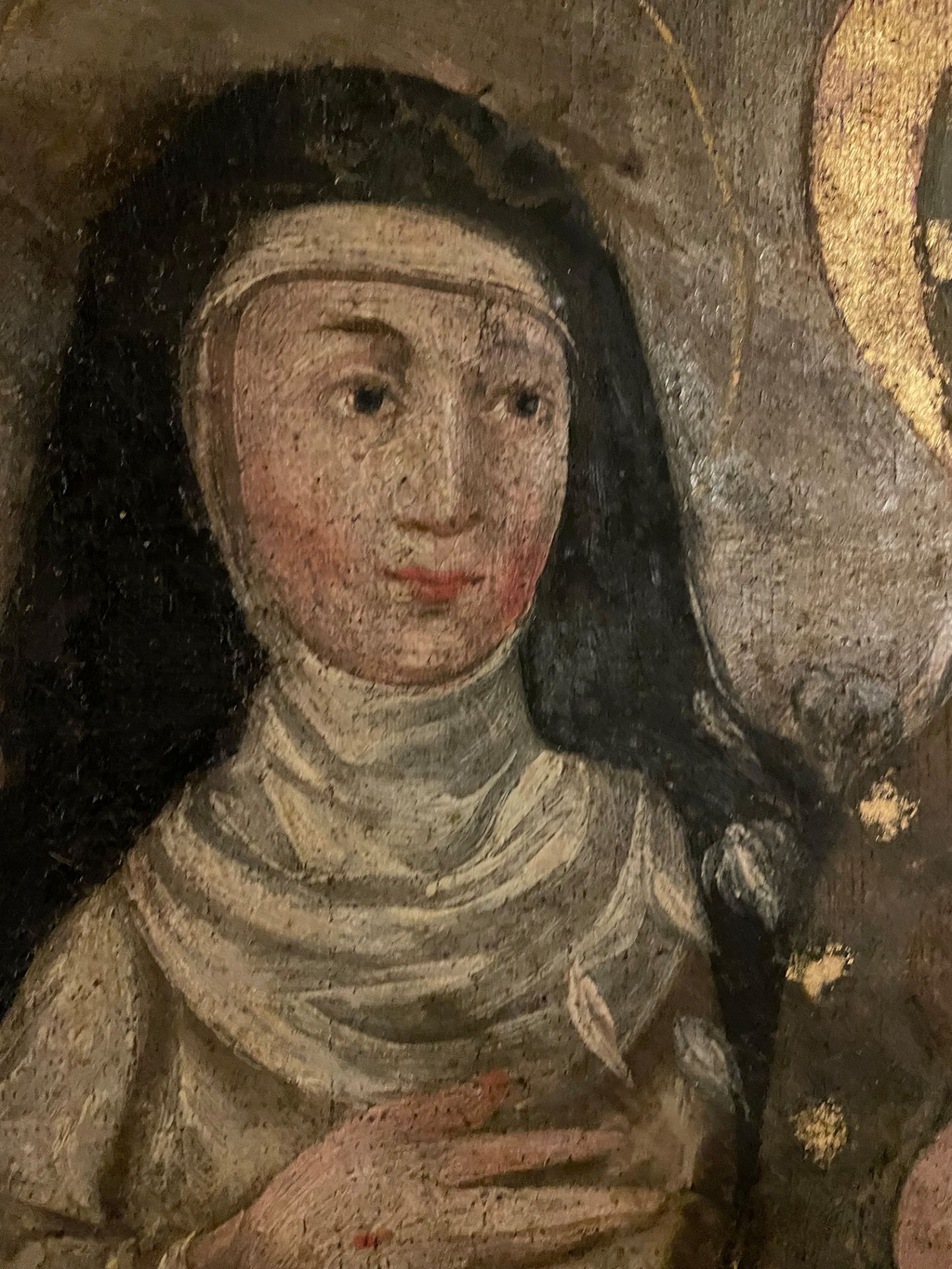 Unbekannter Maler, 17. Jh., "Heilige Familie mit Nonne", Öl/Lwd, 67 x 53 cm.Unten links ein - Image 6 of 7