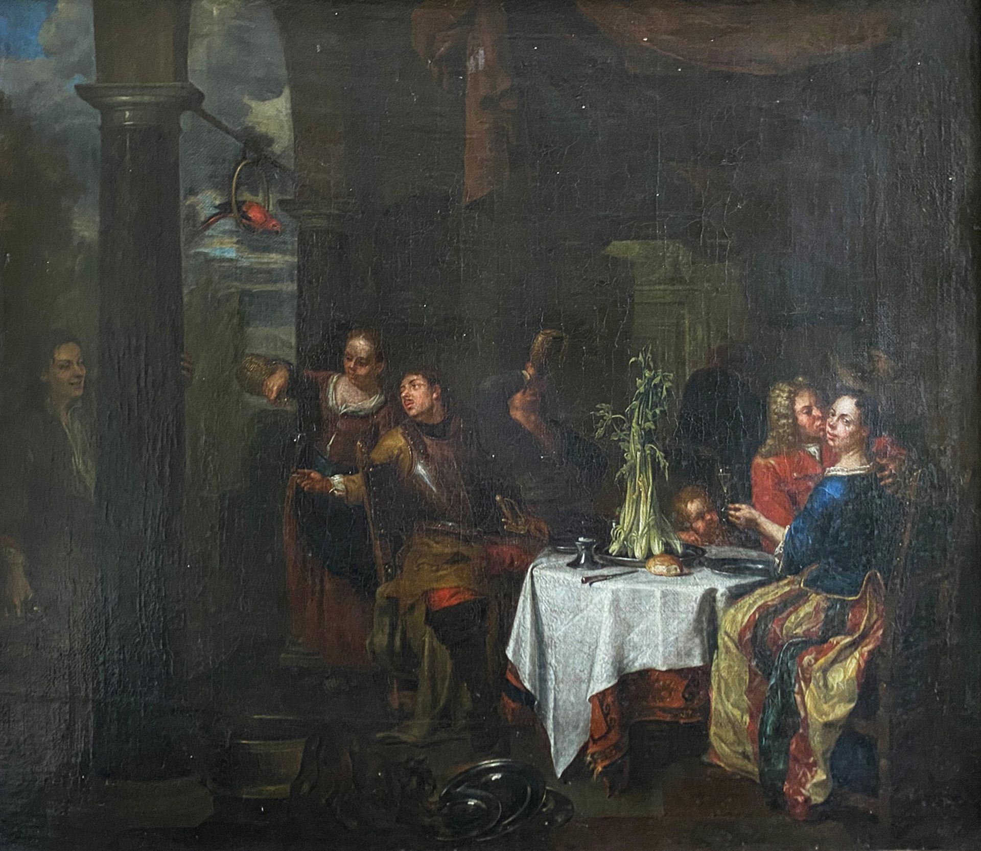 Balthazar van den Bossche (1681-1715), Interieur, wohl Darstellung des verlorenen Sohnes bei den