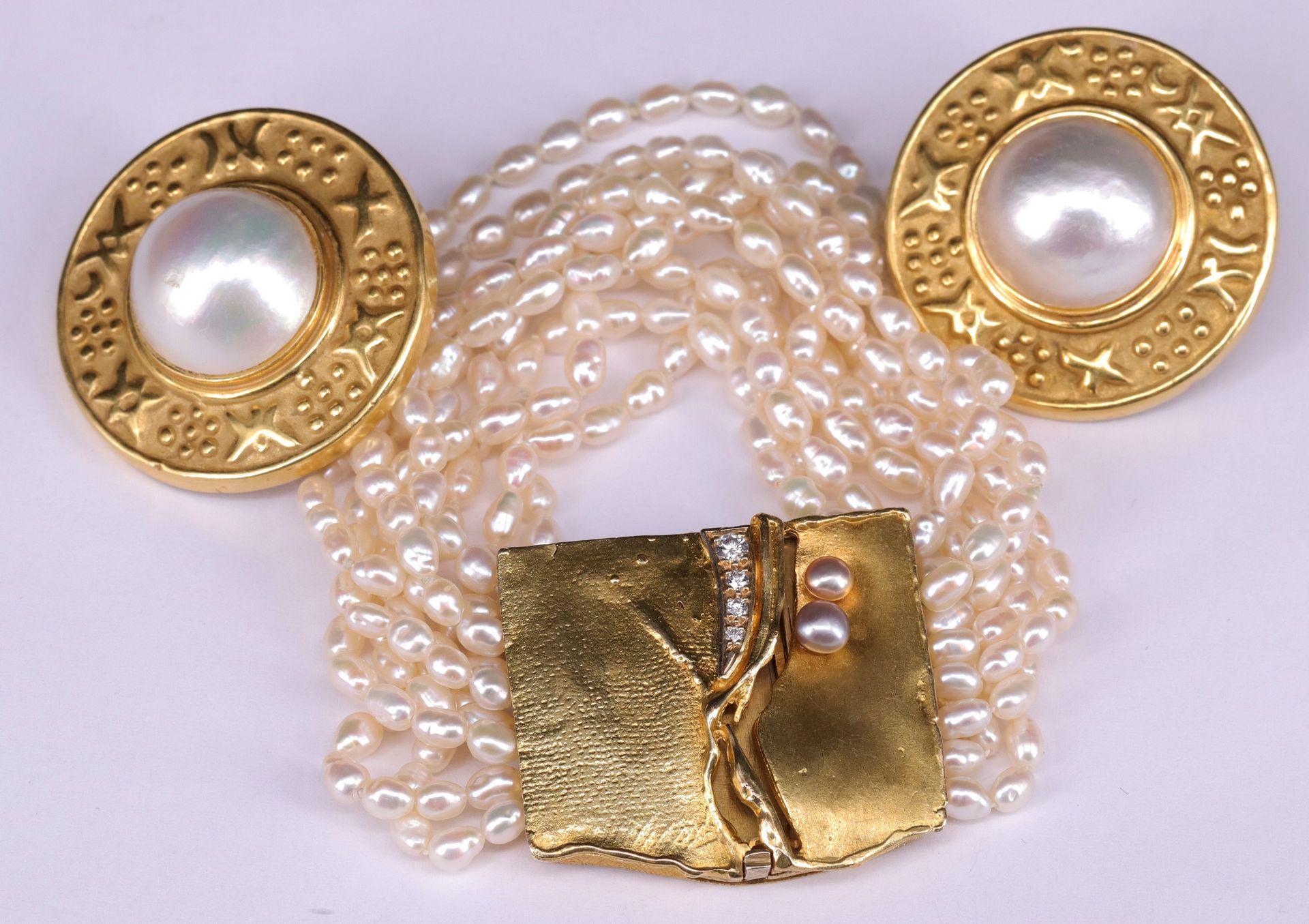 Collier, Armband und Ohrstecker / necklace, bracelet and earrings. 750er GG (teils geprüft), mit - Bild 3 aus 7