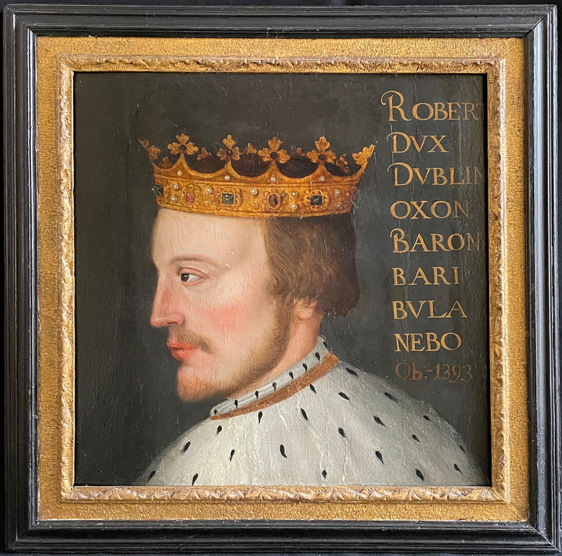 Unbekannter Maler, Portrait von Robert de Vere, Öl auf Holz, 40 x 39 cm. Unknown painter, portrait - Image 6 of 10