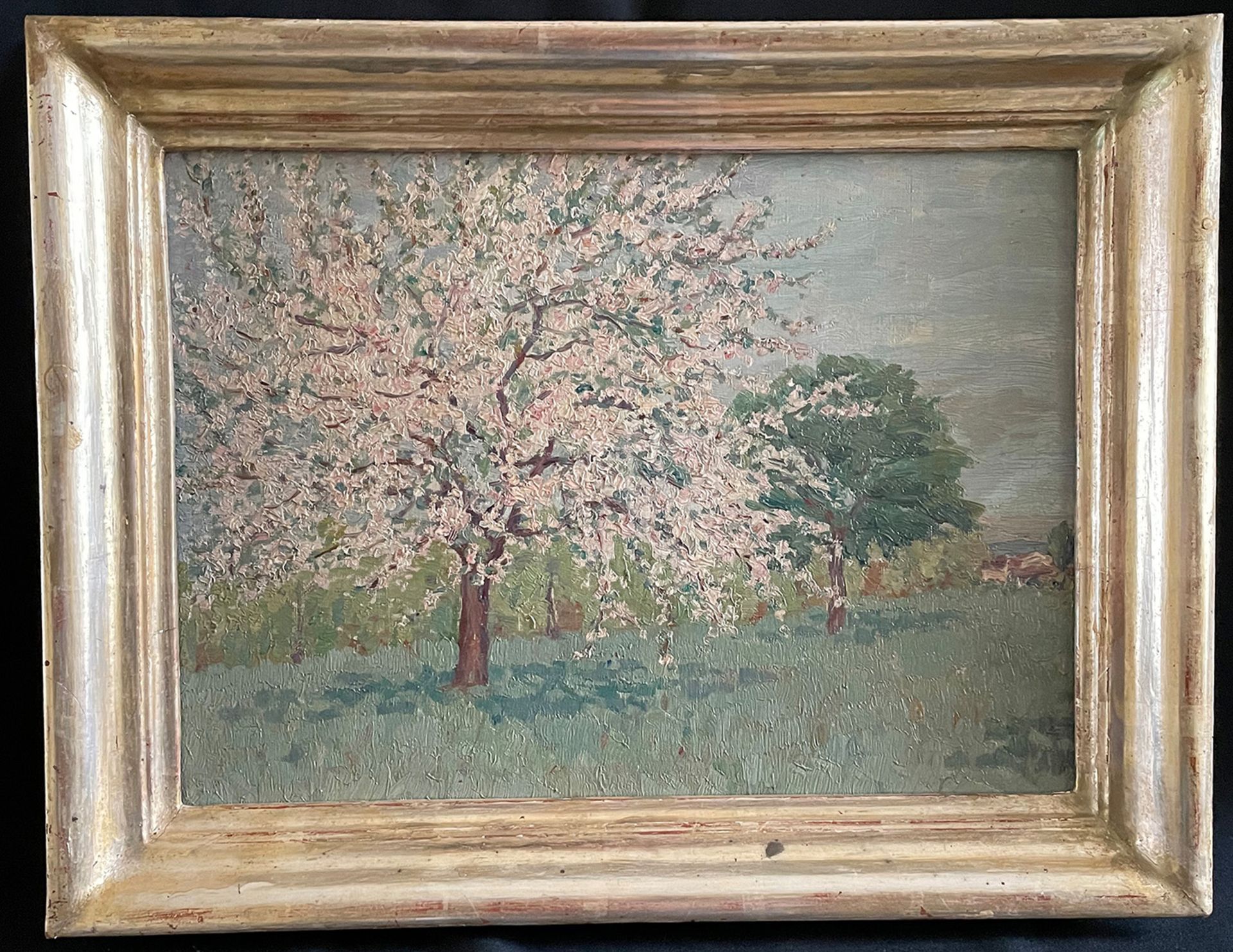 Unbekannter Künstler, um 1900. Blühender Obstbaum auf Wiese, Ol/Leinwand, aufgez., 36 x 51 cm - Image 3 of 3