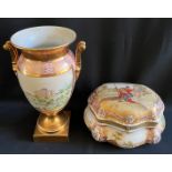 2 Objekte Porzellan, um 1900, beide gemarkt AB und nummeriert 596 und 212, Altersspuren: Vase auf