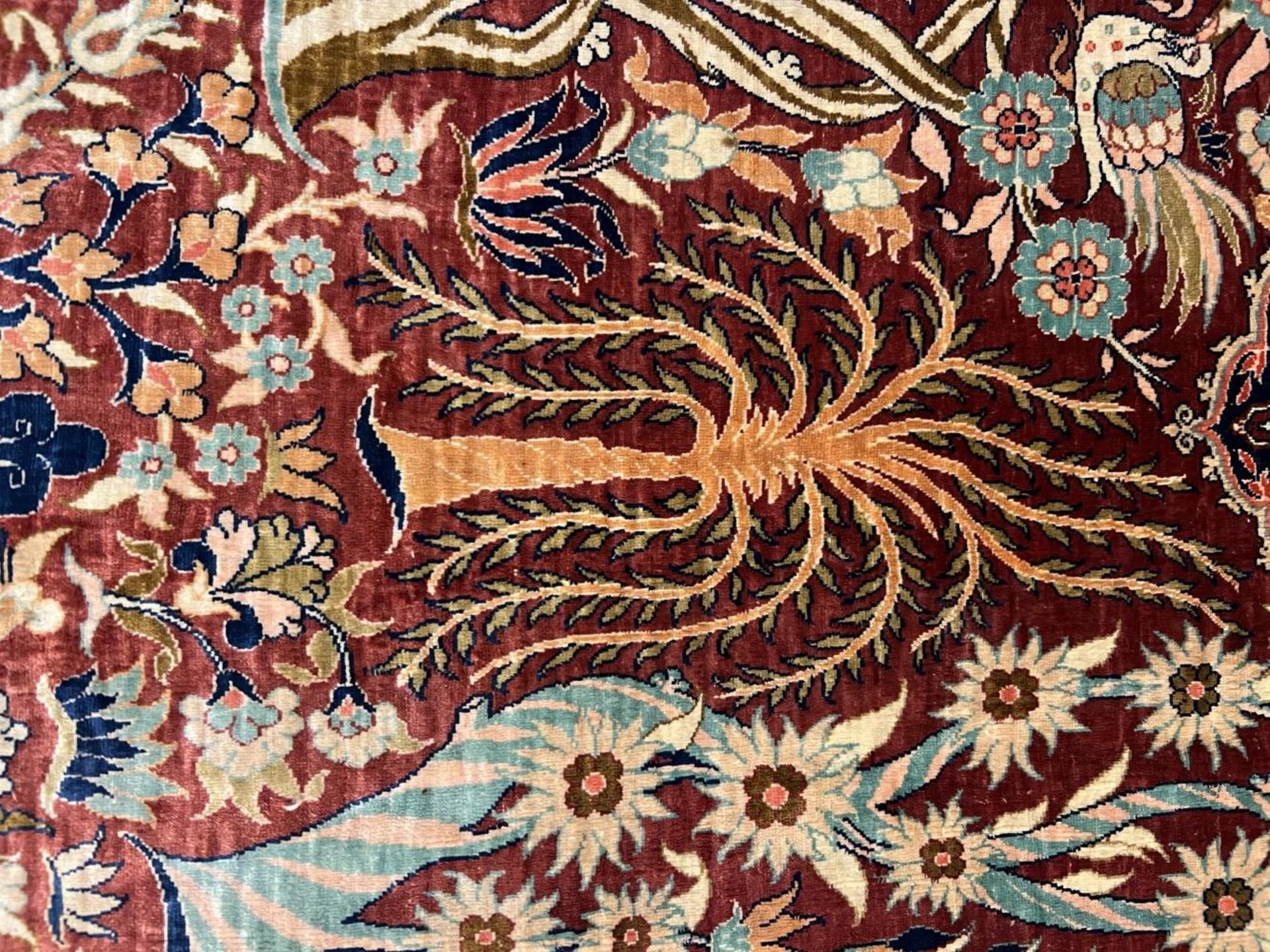 Seidenteppich, Hereke, Seide, Lebensbäume, Vögel, guter Zustand, 160 x 100 cm. Silk carpet, - Image 6 of 18