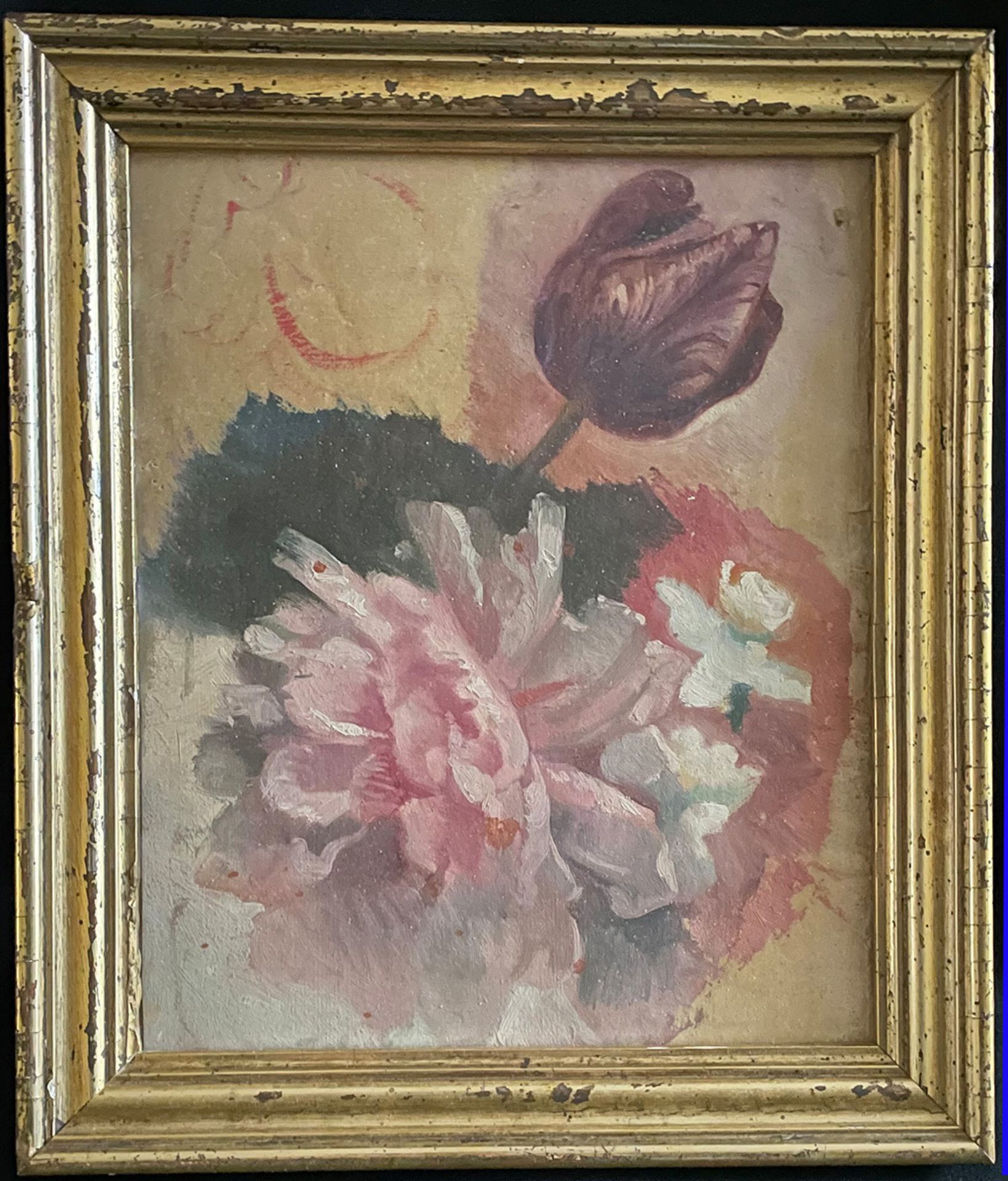 Blumen, Öl auf Karton, unsigniert (Giovanni MARCHINI ?), 28,5 x 23,5 cm