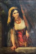 Unbekannter Künstler, Schöne Zigeunerin: Vor dunklem Hintergrund eine schöne, dunkelhaarige Frau mit