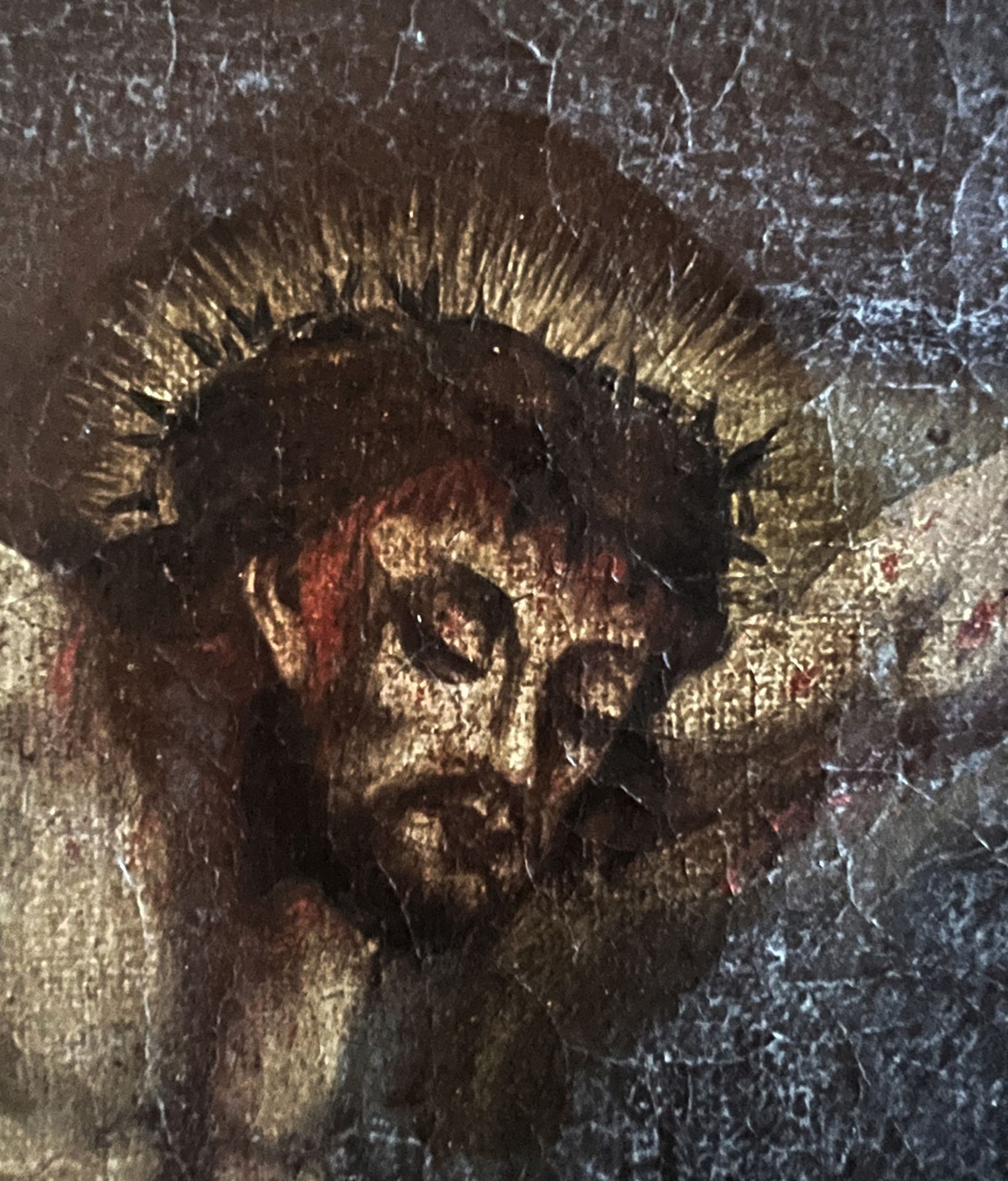 Franken, 18. Jh.,Christus am Kreuz mit trauernden Assistenzfiguren, Altersspuren, Farbverluste / - Image 6 of 6