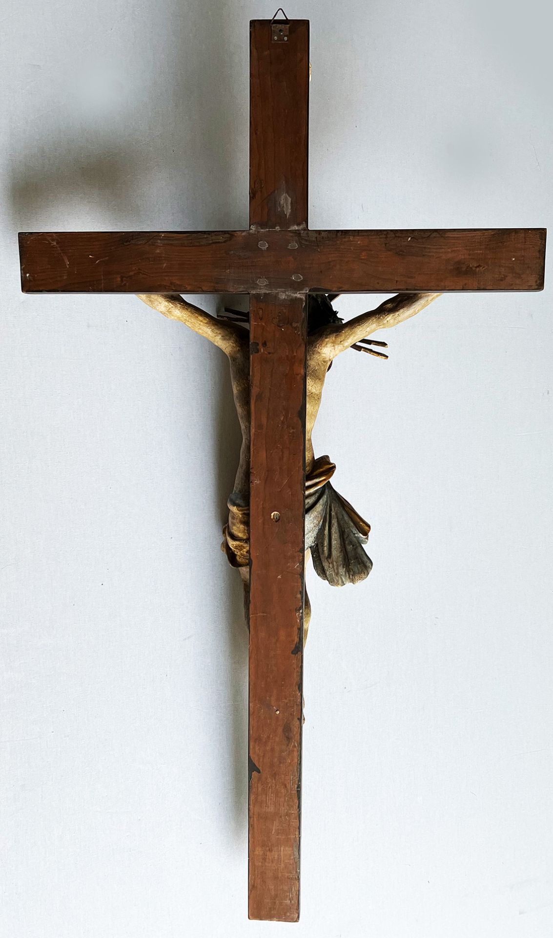 Corpus Christi, 19. Jh., barock, Holz, farbig gefasst, Lendenschurz vergoldet, Dreinageltypus, - Image 5 of 5