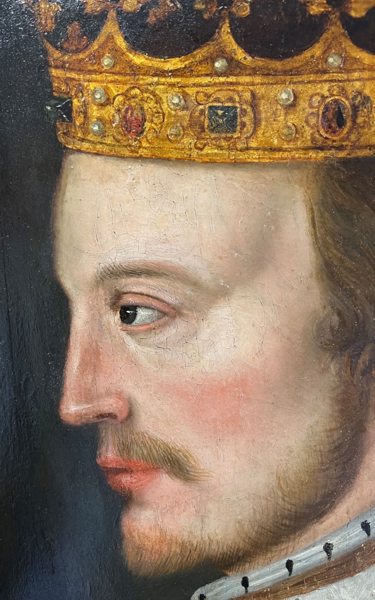 Unbekannter Maler, Portrait von Robert de Vere, Öl auf Holz, 40 x 39 cm. Unknown painter, portrait - Image 7 of 10