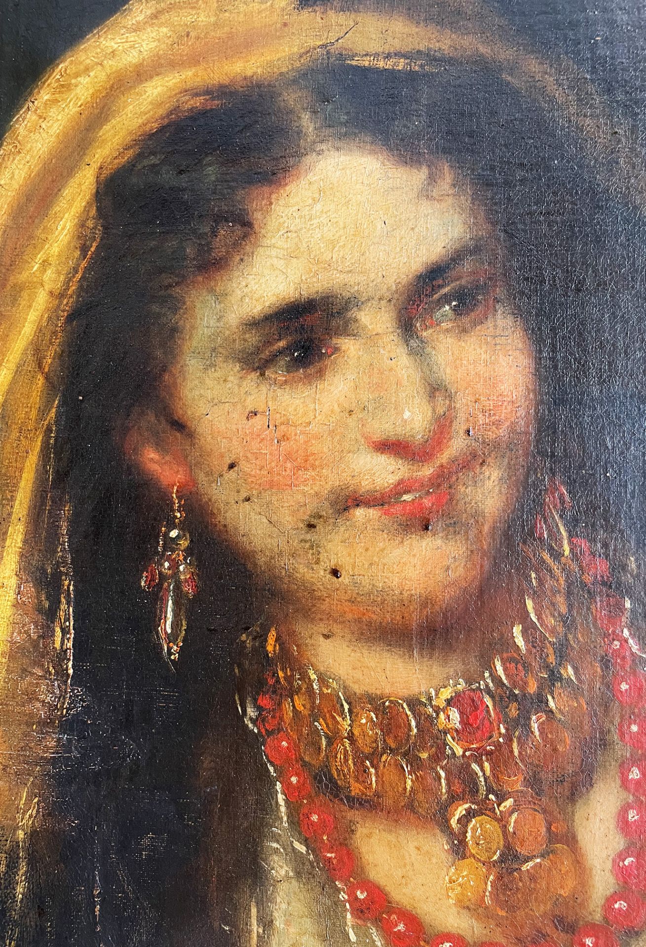 Unbekannter Künstler, Schöne Zigeunerin: Vor dunklem Hintergrund eine schöne, dunkelhaarige Frau mit - Image 5 of 8