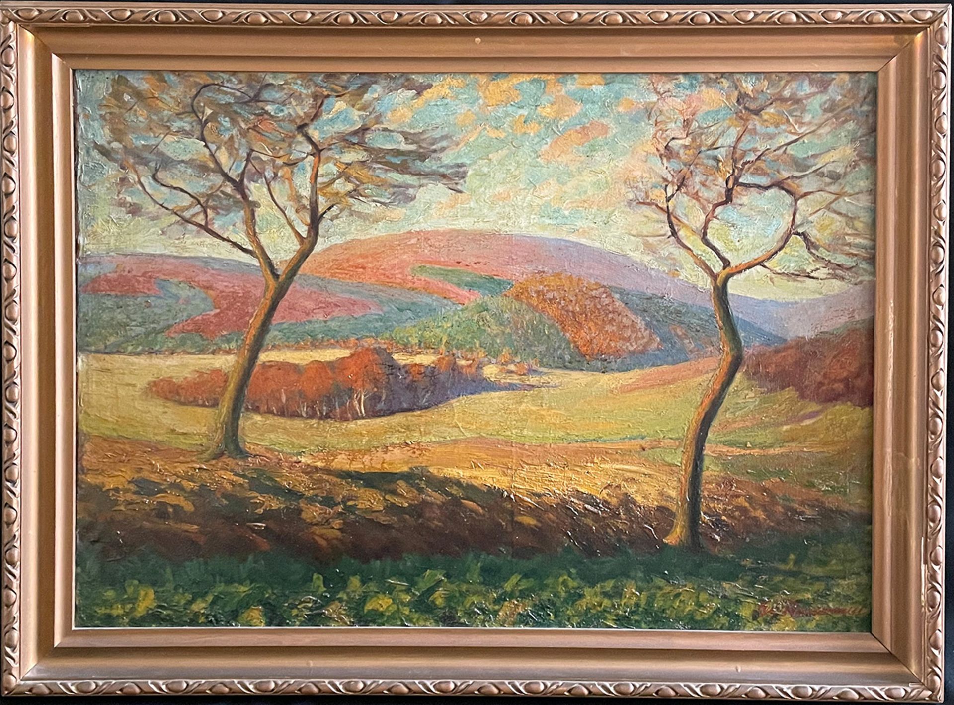 Leo Neumann. Blick auf Wald und Berge, Öl/Lwd, signiert, 58 x 79 cm. Leo Neumann. View of forest and - Bild 3 aus 4