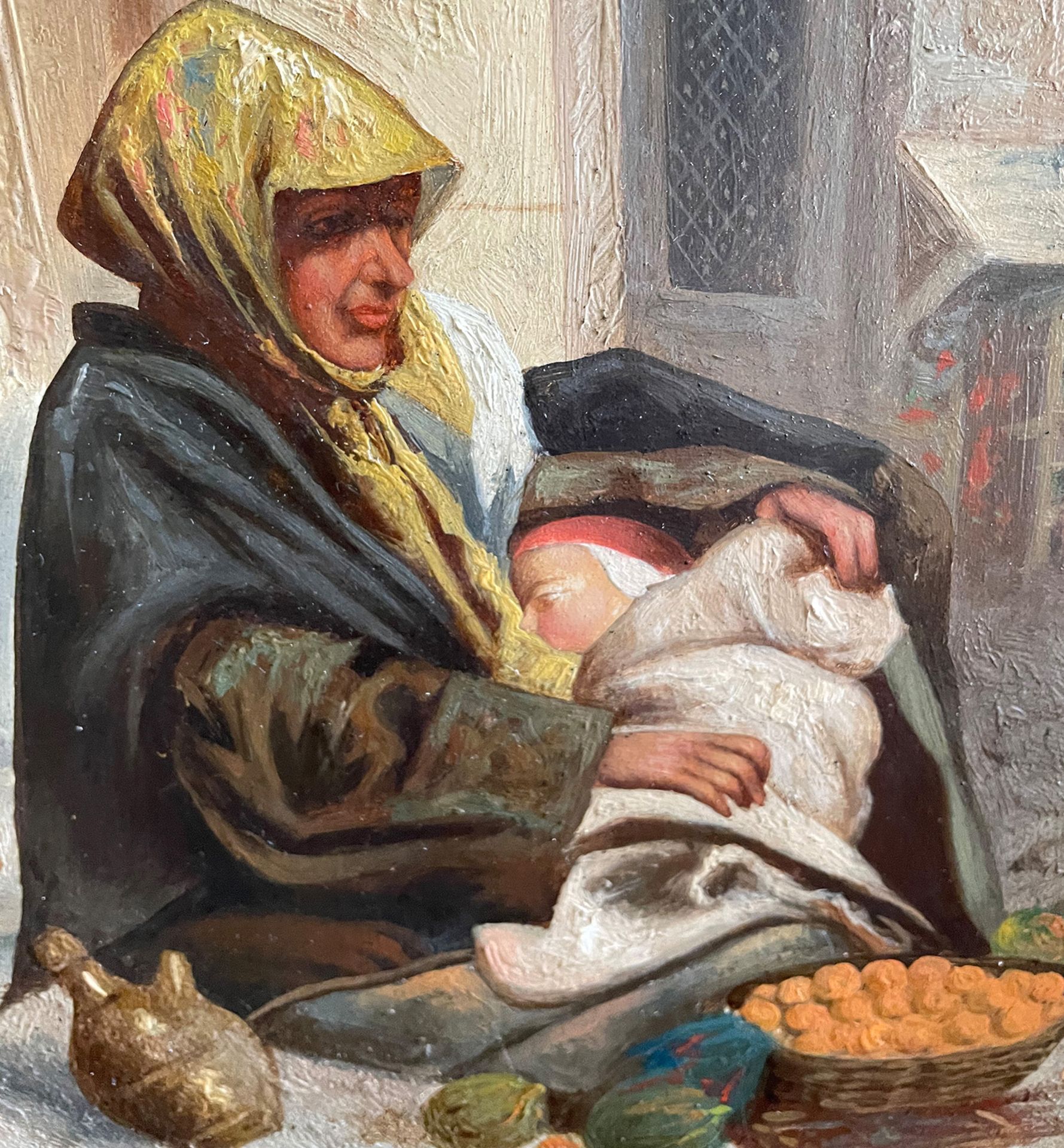 Paar Gemälde. 1 x Der Gemüseverkäufer von Kairo. 1 x Verkäuferin mit Kind. Beide unleserlich - Image 9 of 9