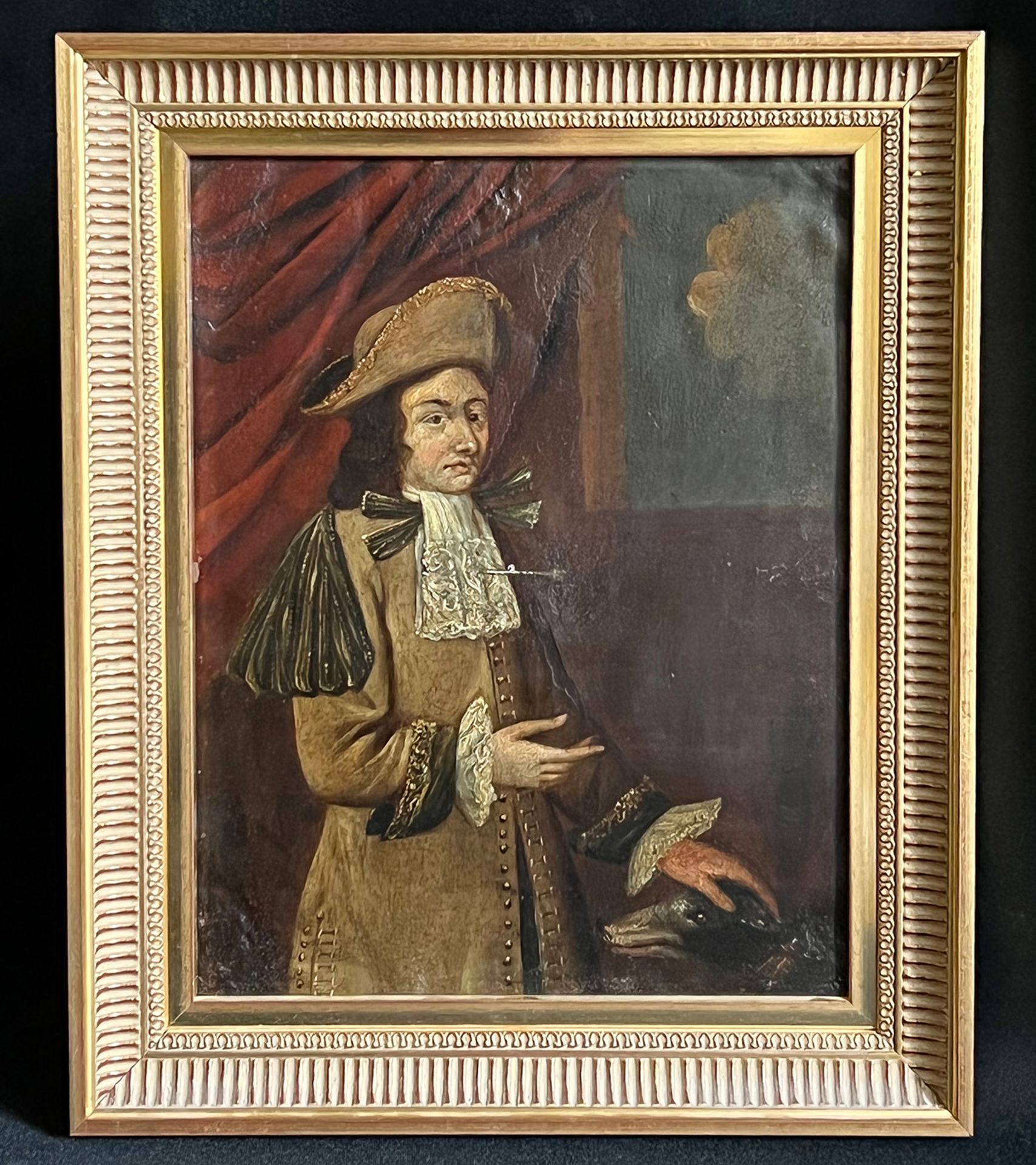 Holland, 17./18. Jh., Portrait eines Herrn mit Hund, Öl/Kupfer, 28 x 22 cm - Bild 2 aus 3