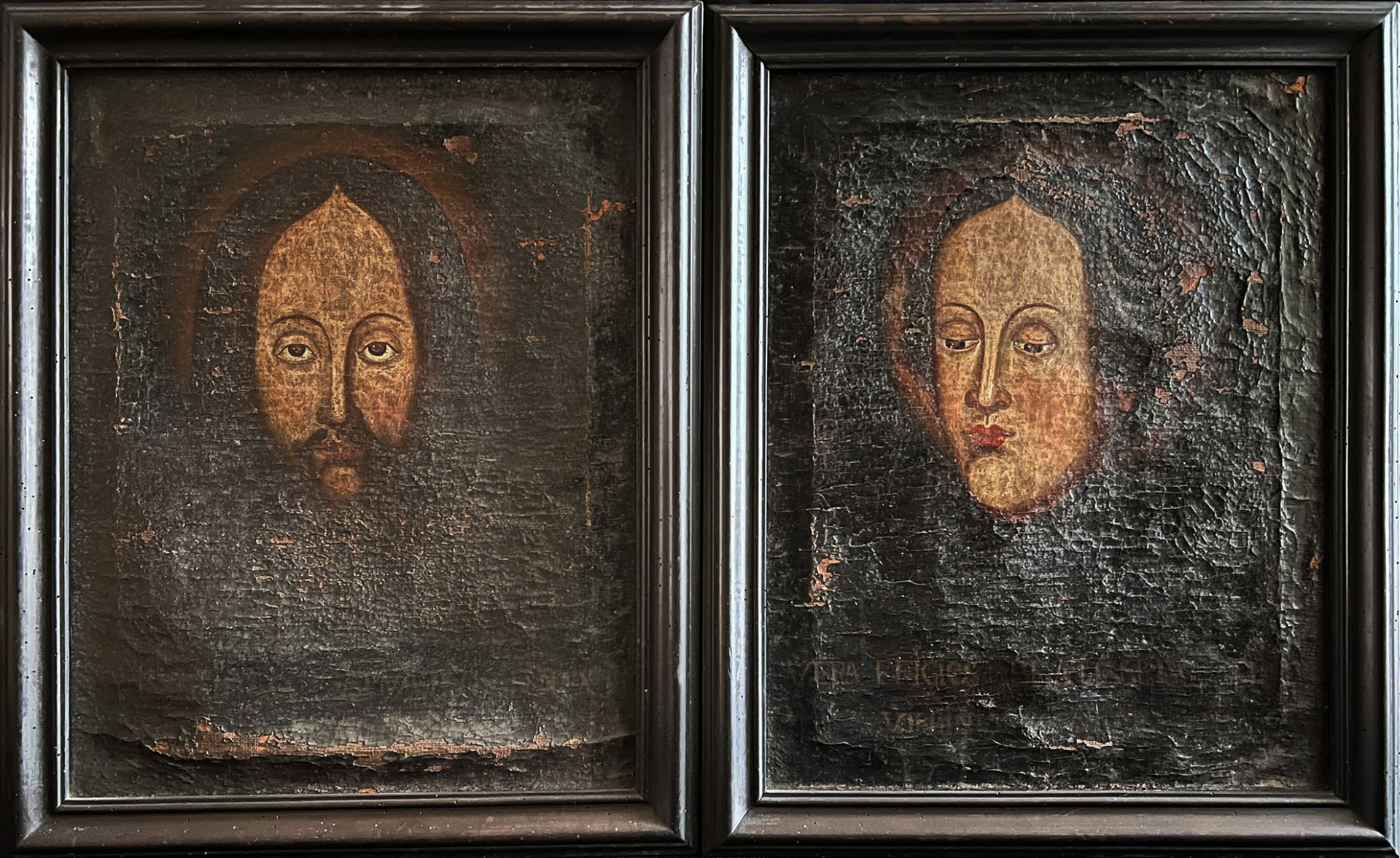 Franken, 18. Jh., 2 Gemälde von Jesus und Maria, Altersspuren, Farbverluste / Franconia, 18th - Bild 5 aus 5