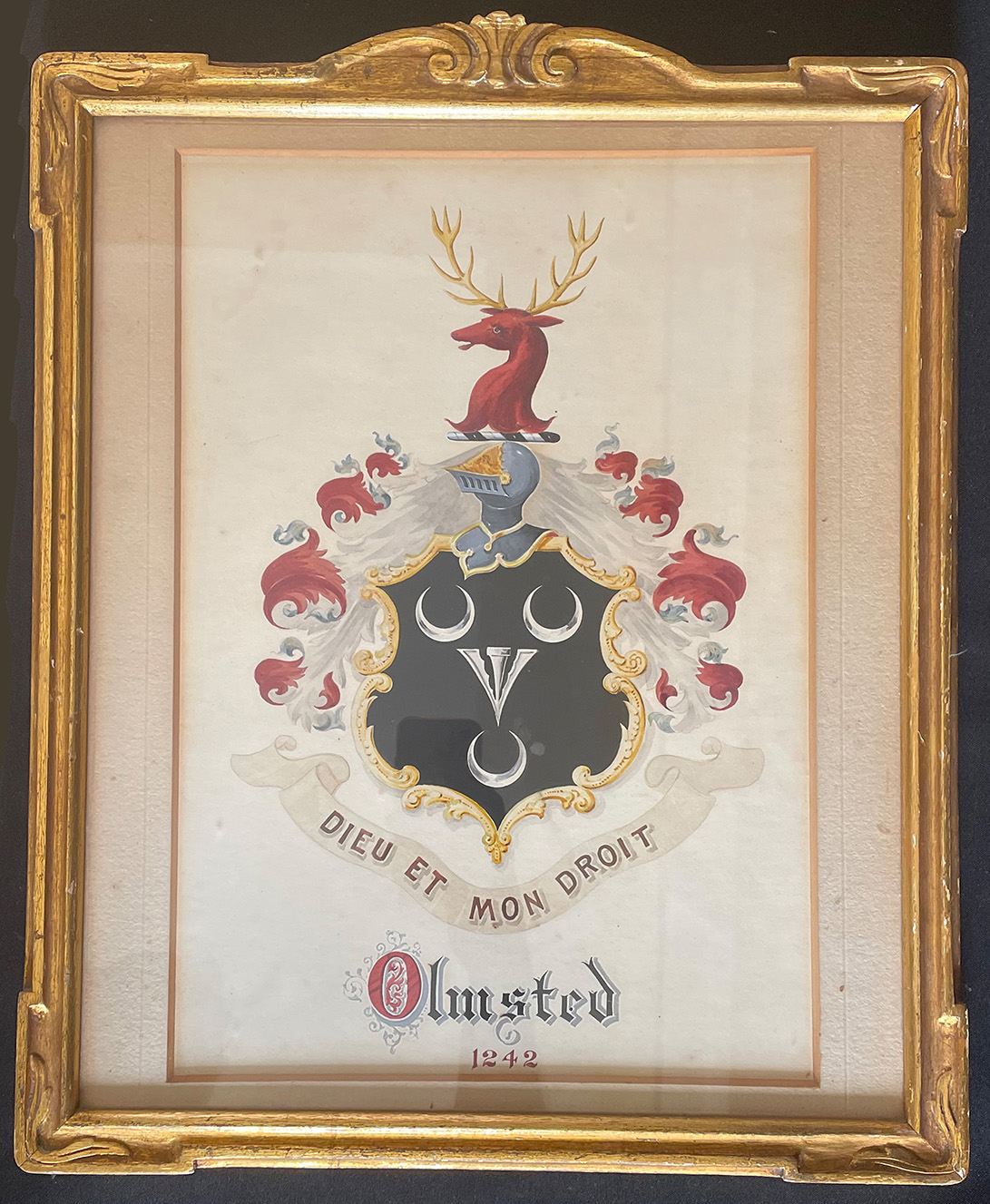 Wappen Olmsted, "Dieu et mon Droit", Coat of Arms. The French motto translates to "God and my