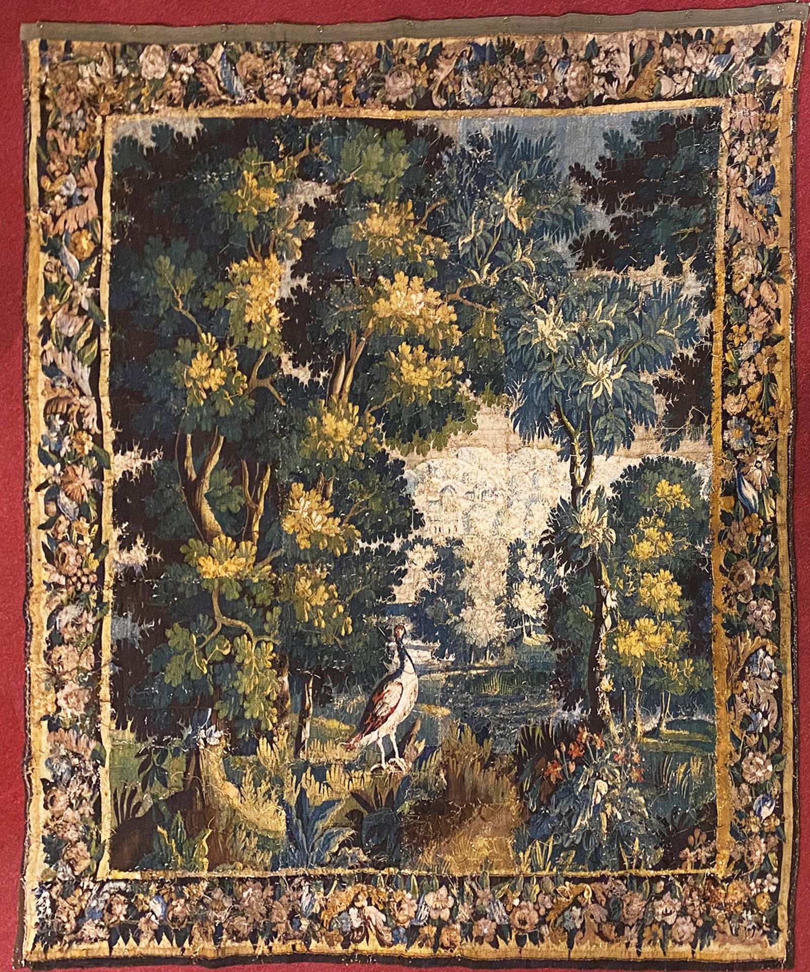 Wirkteppich, Tapisserie, Flandern, 18. Jh., Vogel im Wald, mittig der Blick frei in die Ferne, - Image 7 of 7