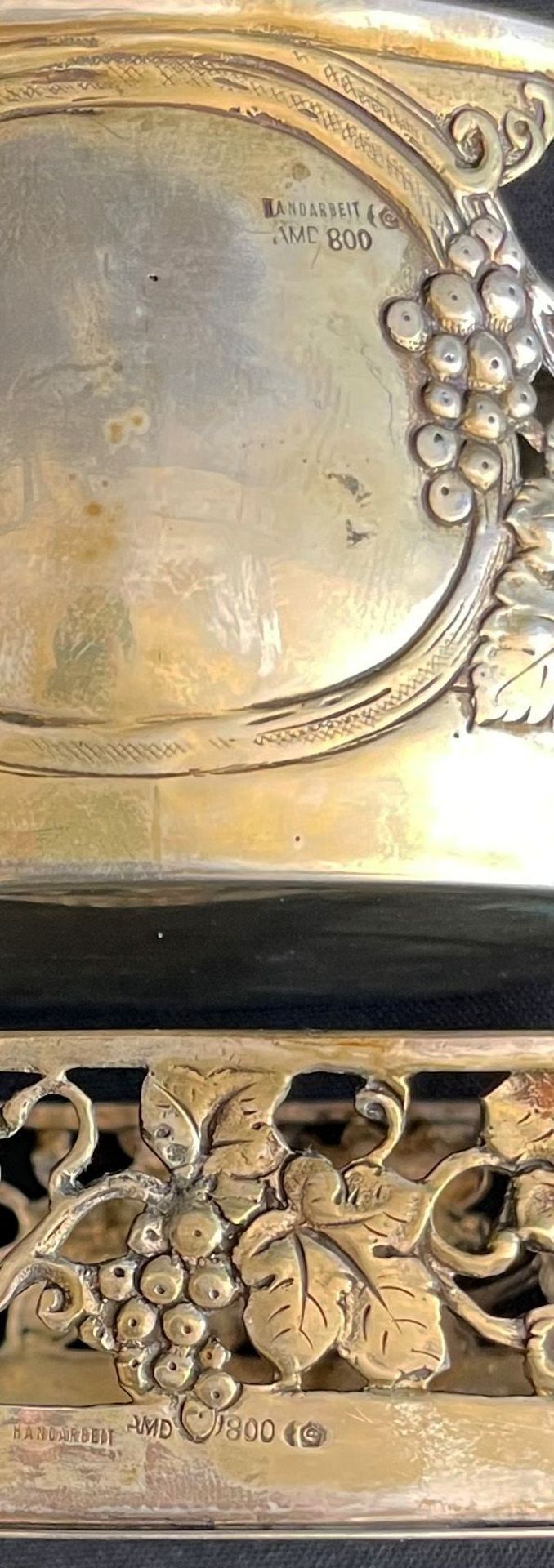 Konvolut Silber, 3 Teile: zwei Schalen mit Wein-Dekor und durchbrochenem Rand, 800er Silber, - Bild 3 aus 3