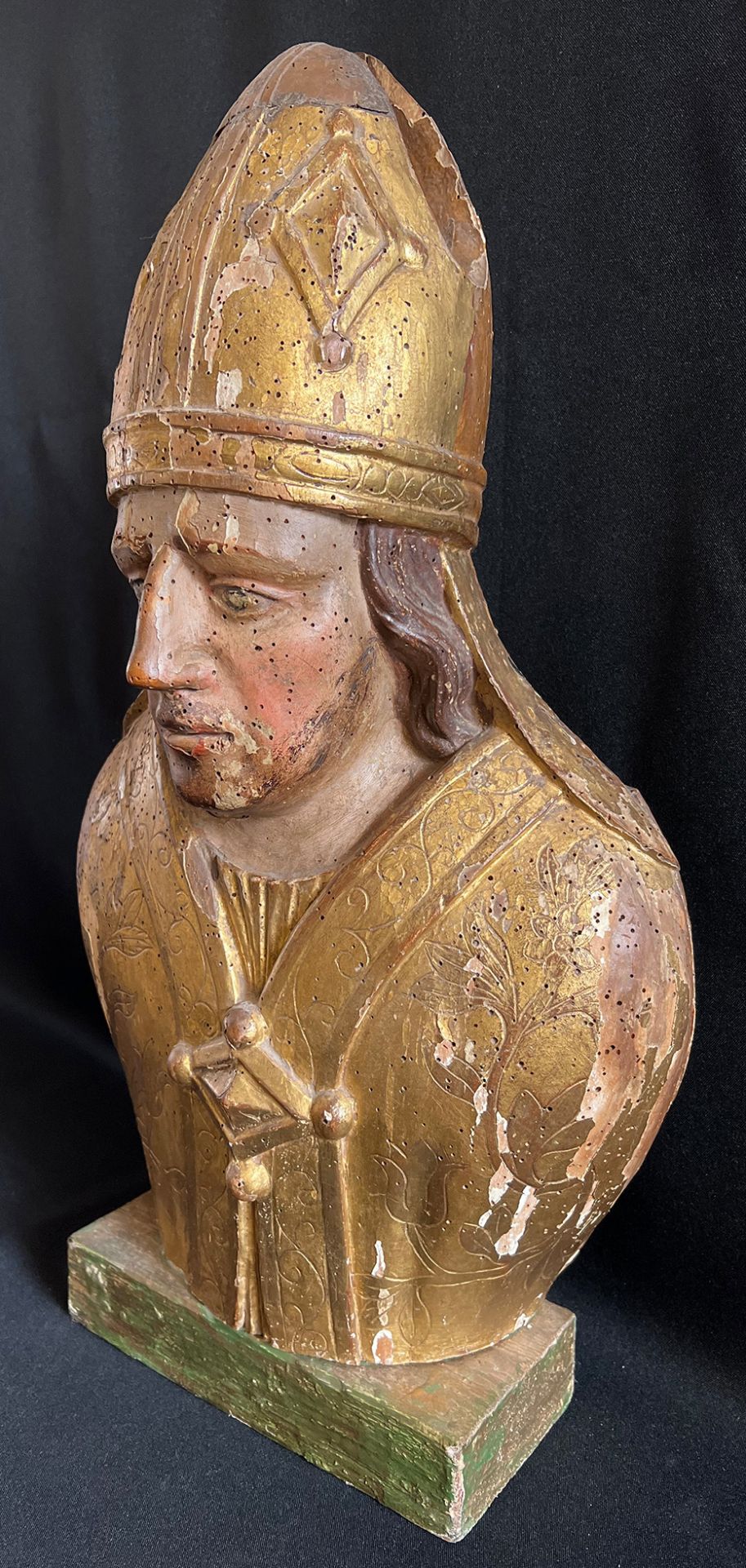 Franken, 18. Jh., Bischof, Büste, Holz, teils orginal farbig gefasst und vergoldet, Haare, Mitra - Image 6 of 8