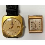 2 Herrenarmbanduhren/ 2 men's wrist watches: Omega, Automatic, quadratisches Gehäuse, 4 x 3 cm,