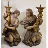 Paar Leuchterengel/ Pair of angel chandeliers. Franken, 18. Jh., teils original Fassung, Inkarnat