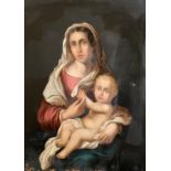 Madonna mit Kind, 19 J., Kopie nach Bartolomé Esteban Murillo (1617-1682), Öl/Lwd, Farbabplatzungen,