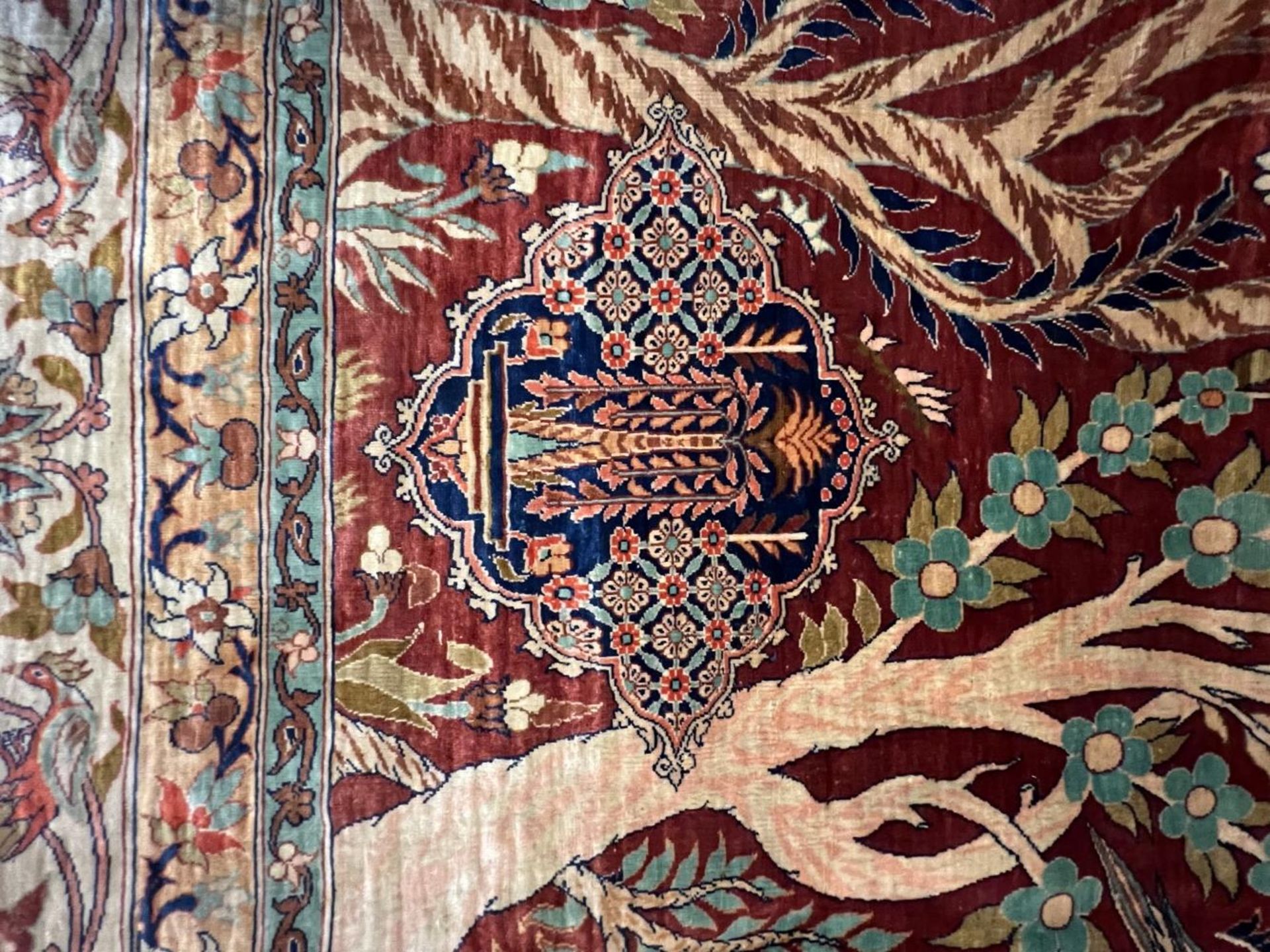 Seidenteppich, Hereke, Seide, Lebensbäume, Vögel, guter Zustand, 160 x 100 cm. Silk carpet, - Image 10 of 18