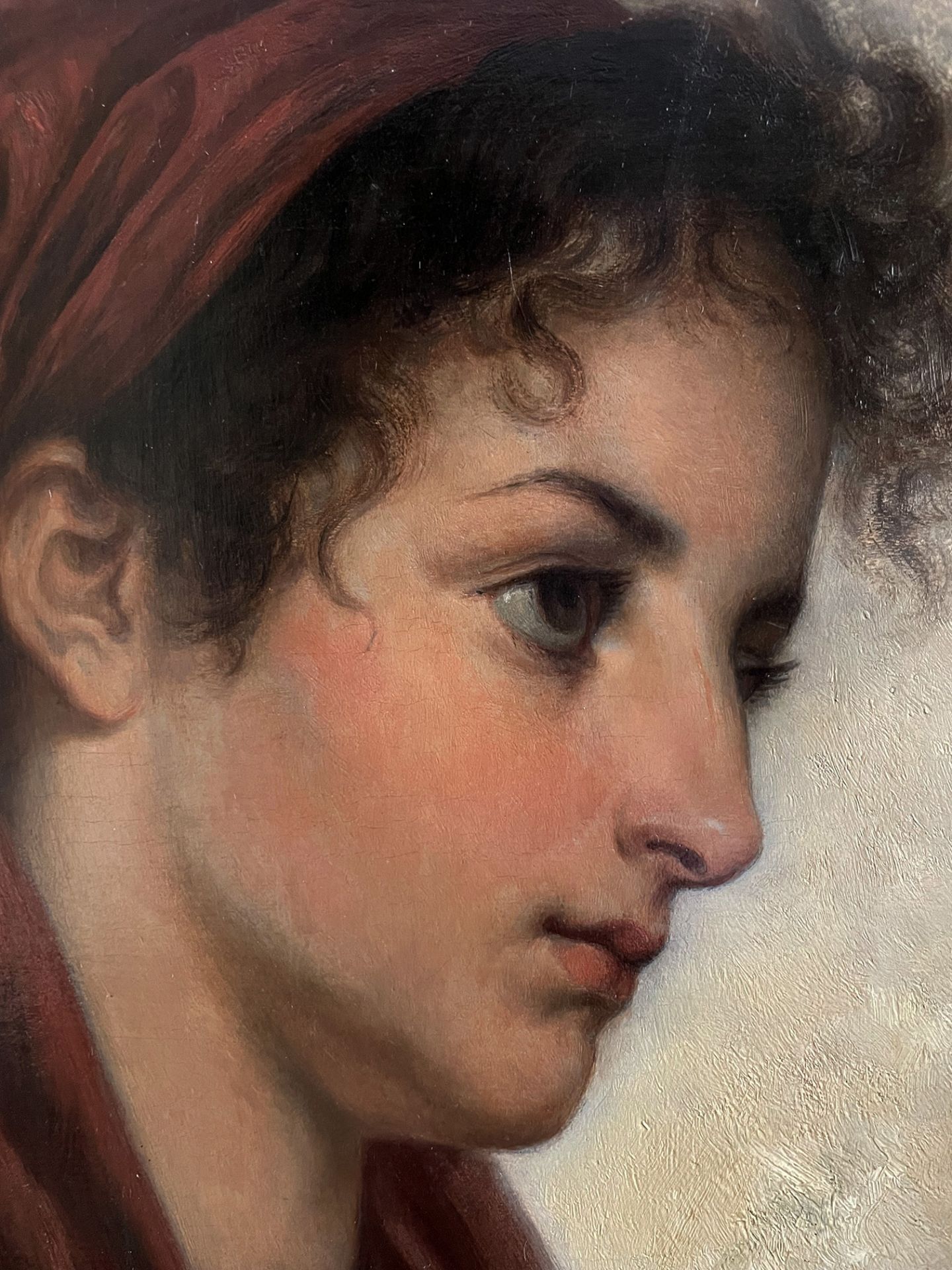 Akademischer Künstler, Mädchenportrait: Vor ockerfarbenem Grund ein Mädchen mit rotem Kopftuch, - Image 2 of 7