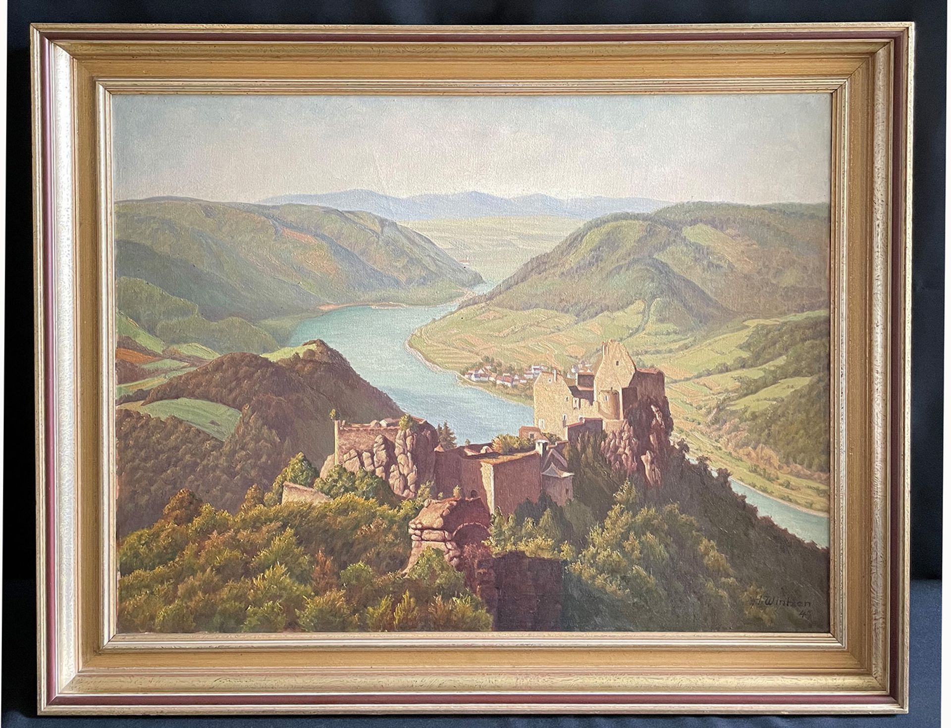 H. Wintzen. Blick auf die Burgruine Aggstein und die Donau in der Wachau, signiert und dat.: (19)49, - Image 2 of 7