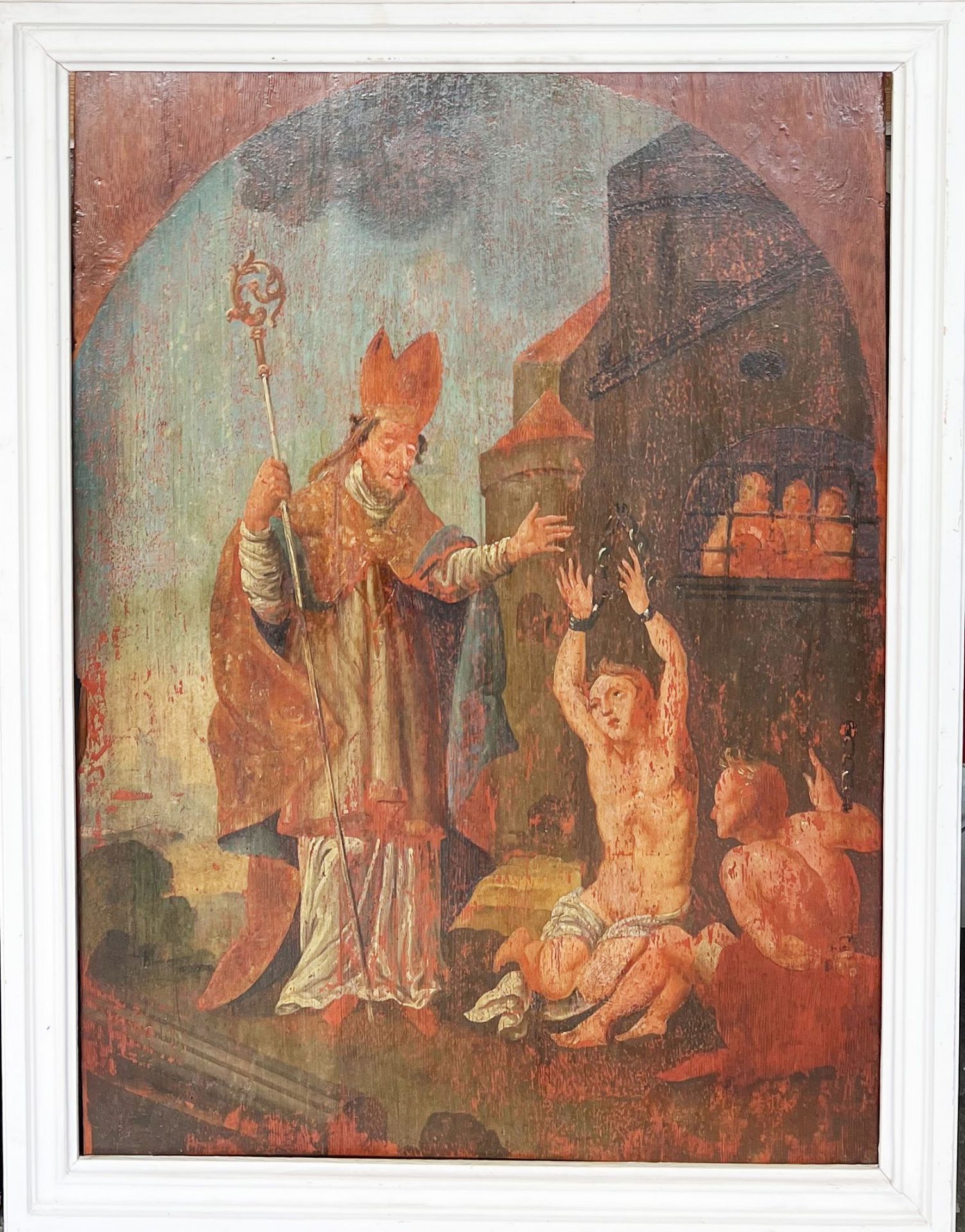 Bischof besucht Gefangene/ bishop visiting prisoners. Süddeutsch, 18. Jh. oder früher, Tafelbild, - Bild 4 aus 4