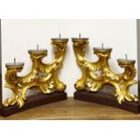Paar je dreiflammige Leuchter/ a pair of chandeliers. Kunstharz, barocker Stil, H. 51 cm, B. 56 cm