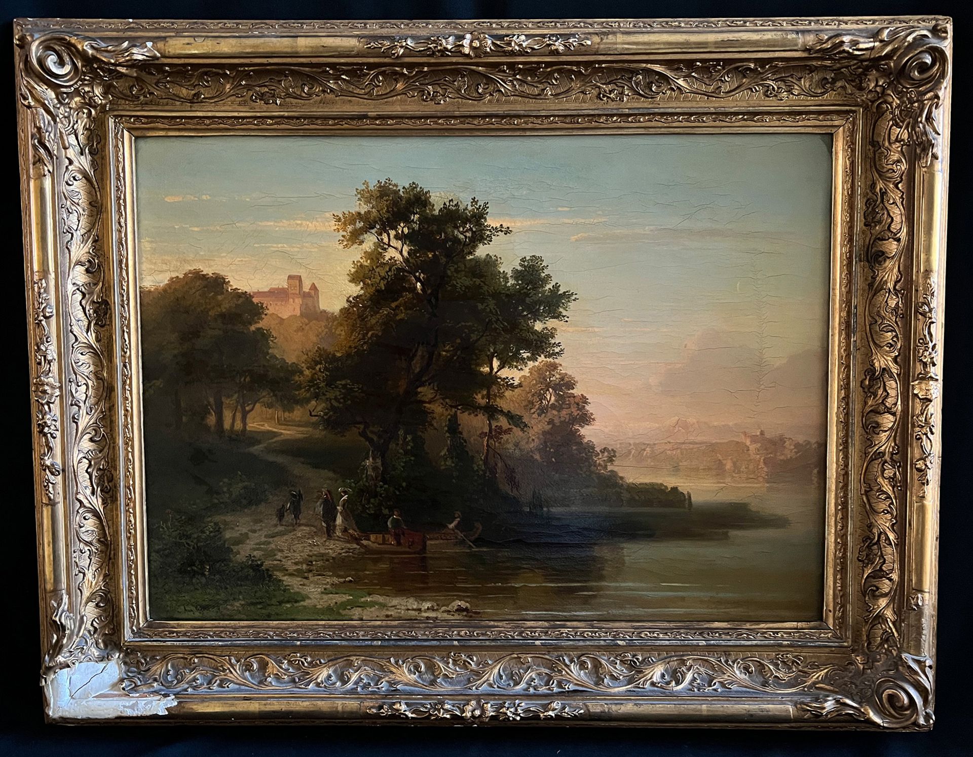 August Christian GEIST (1835-1868), Landschaft mit Blick auf einen Fluss, einen Weg, der zur Burg - Bild 4 aus 6