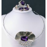 Amethyst - Perlen Set( set with amethysts and pearls, 750er WG (teils geprüft): Collier mit großem
