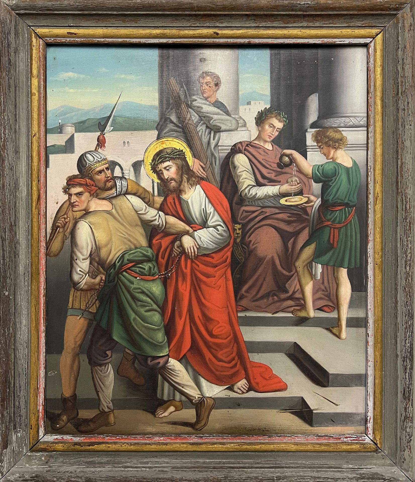 Christus mit Pilatus/ Christ with Pilate. 19. Jh., akademischer Stil, Öl/Kupfer, 55 x 43 cm - Image 4 of 4