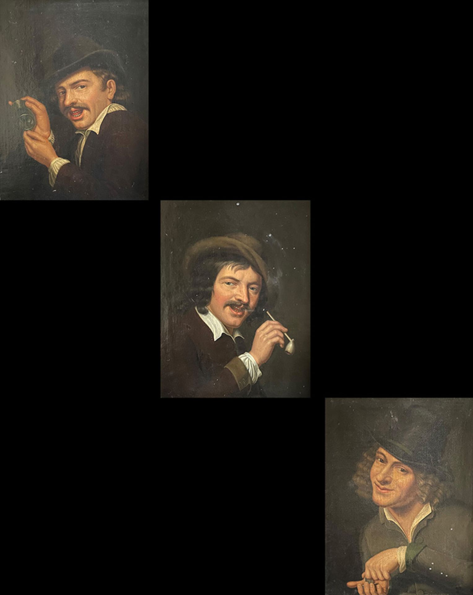 Konvolut 3 Gemälde, 19. Jh., unbekannter Künstler. Drei Portraits von Herren, die die Sinne - Image 4 of 6