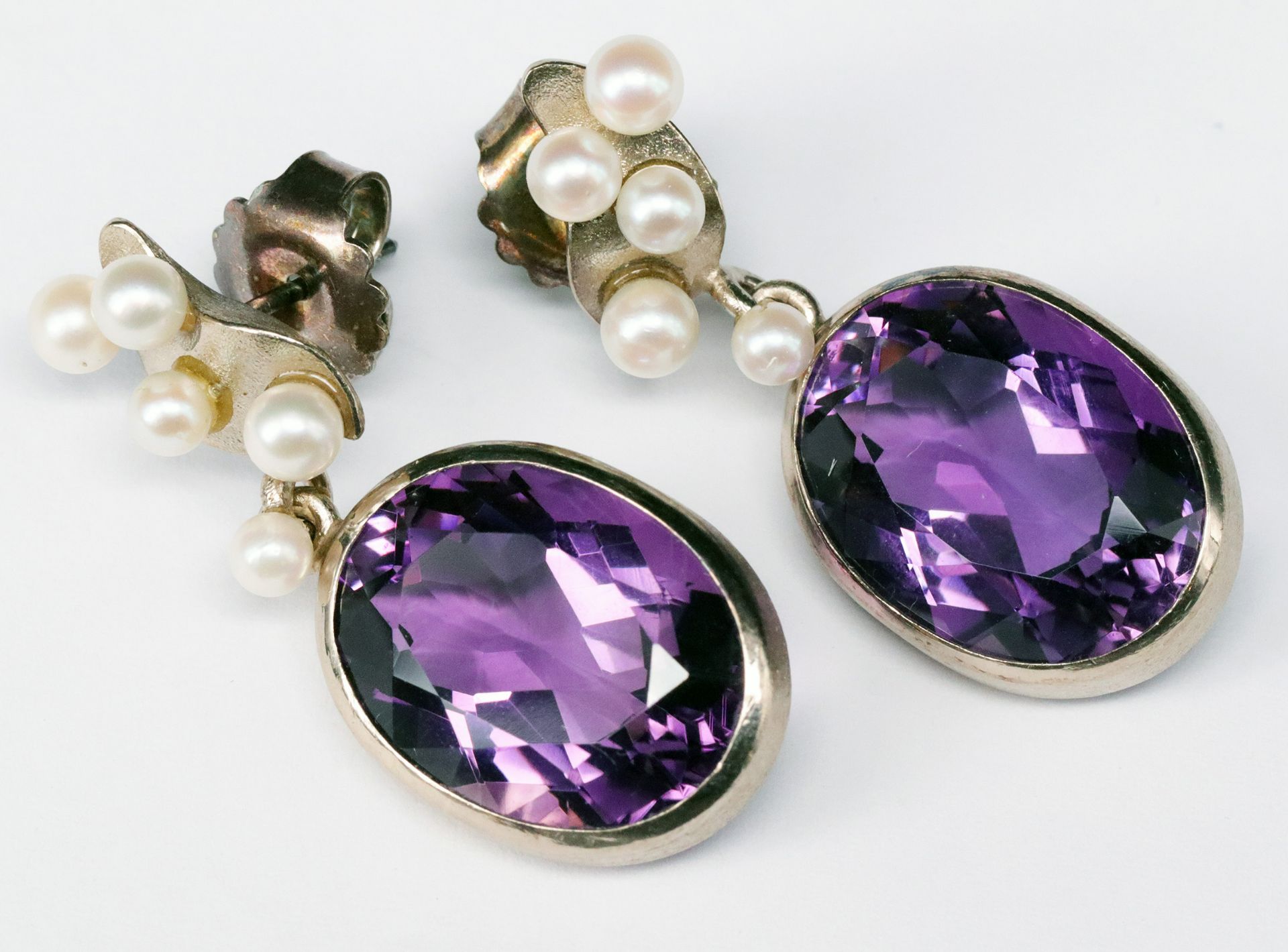 Amethyst - Perlen Set( set with amethysts and pearls, 750er WG (teils geprüft): Collier mit großem - Bild 6 aus 6