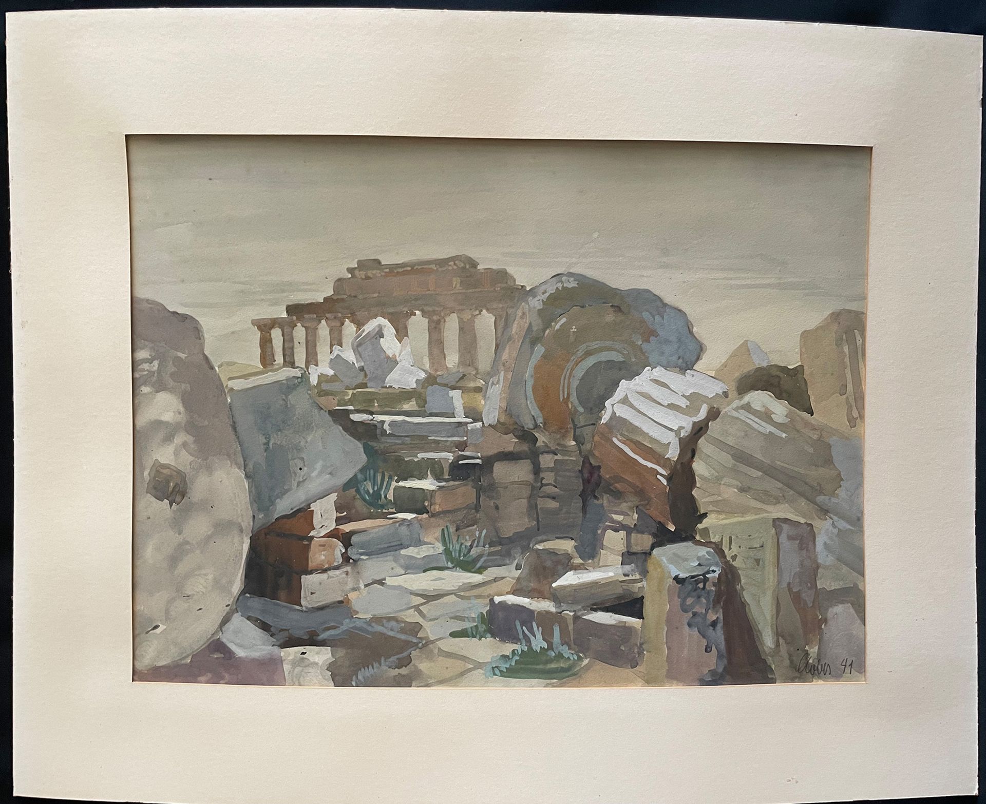 Karl Clobes (1912-1996), Ruinenlandschaft auf der Akropolis, signiert und datiert '41, Aquarell, - Bild 2 aus 3