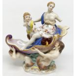 Meissen, Triumph der Venus mit Amor, in einer Muschelschale sitzend, getragen von drei Tritonen,